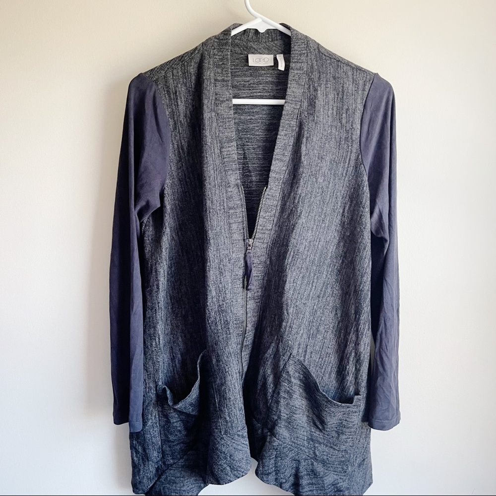 LOGO Lori Goldstein Charcoal Faux Suede Cardigan